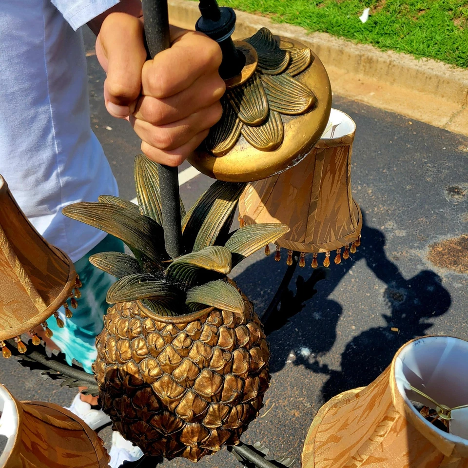 Preciosa araña de piña dorada vintage Regency con tonos ✨️ Foto 3 de 4