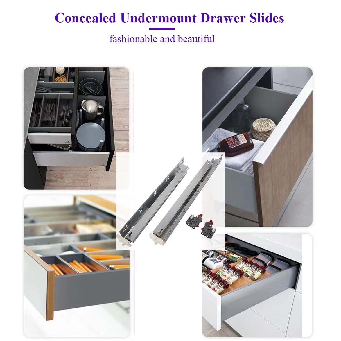 Sinkgo Home Undermount Concealed Soft Close Drawer Slides 21inch,5 Pairs Full Ex