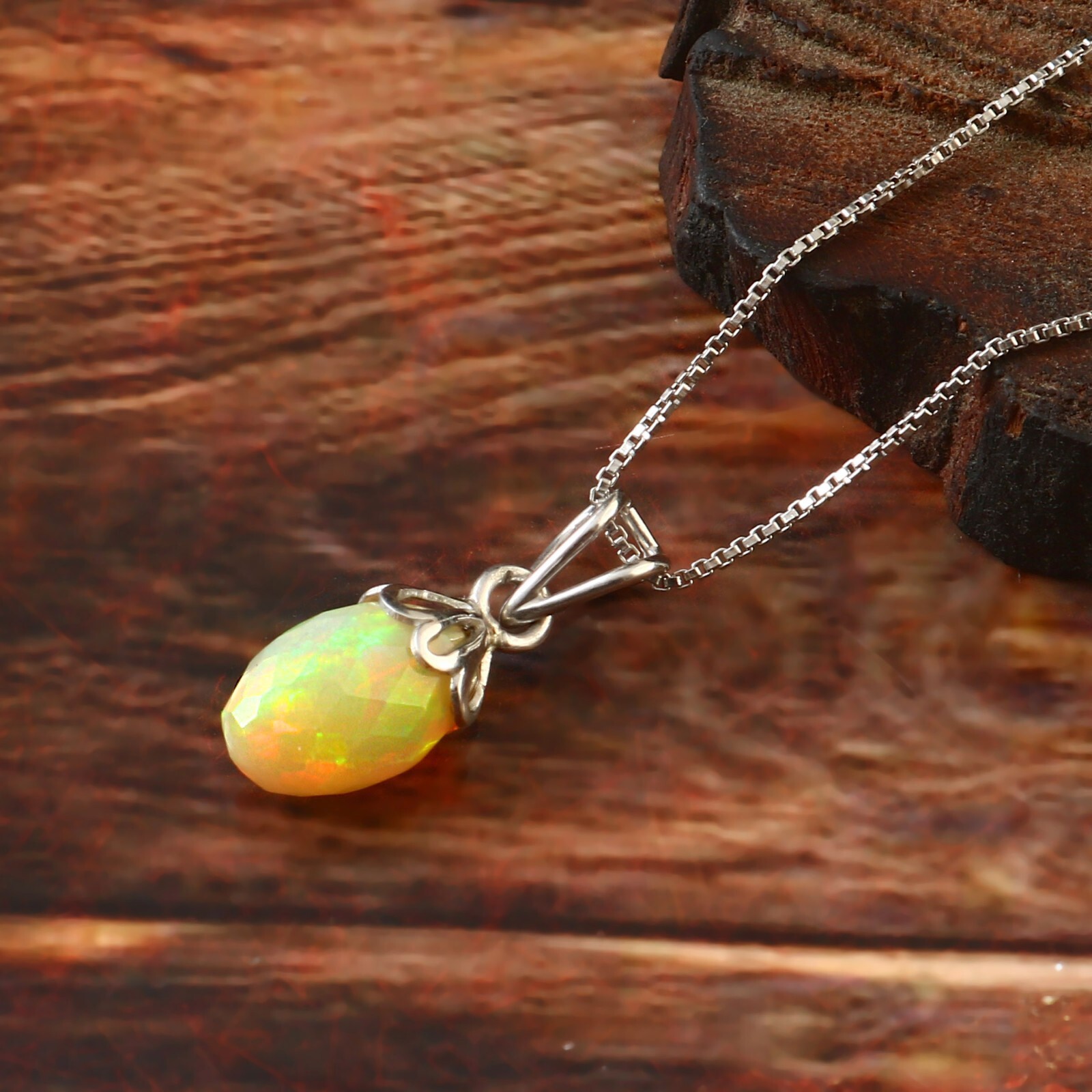 925 Sterling Silver Fire Opal Pendant with Natural Gemstone Necklace Jewelry 230