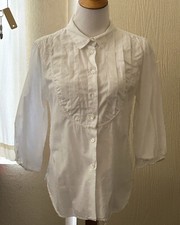 Margaret Howell White 2/3 Sleeve Pleated Front Button-Up Shirt Blouse Size 10 M