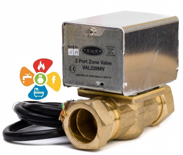 TOWER 28mm 2 TWO PORT MOTORISED ZONE VALVE 5 WIRE REPLACES HONEYWELL V4043H