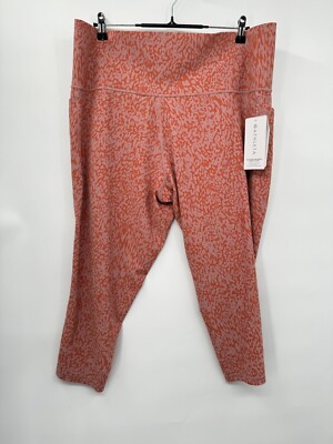 Athleta 3X Salutation Stash Pocket II Leggings Womens Coral Pink Animal Print
