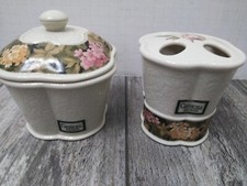 VTG Croscill home fashions Floral Design Ceramic Toothbrush Holder  cotton jar