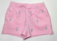  40 Polo RALPH LAUREN Girls Youth 6 PINK Fleece SHORTS All Over PONY Aqua LOGO