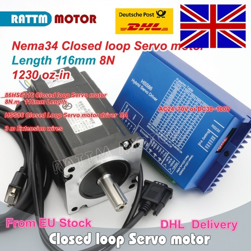 【EU Stock】 Nema34 8N.m Servo Motor Closed Loop 116mm+HSS86 Hybrid Driver CNC Kit