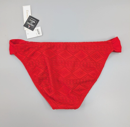 2 Bikini Bottom Women XL Red Crochet Striped Ruffled California Waves Hula Honey - Picture 5 of 17