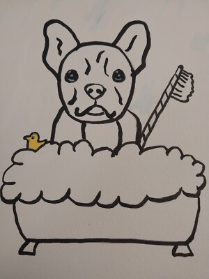 G.A.Titan Acrylic Painting IMPRESSIONISM Whimsical Dog Bathroom Decor