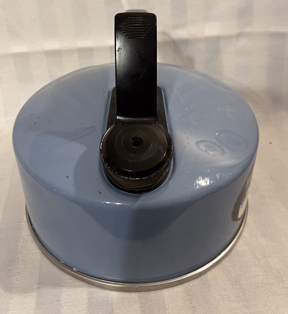 Mirro Teapot Whistling Tea Kettle 2.5 Quart Blue Aluminum USA Vintage