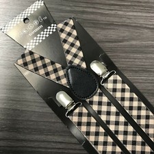Black Beige Plaid Checker Suspender for Adults Men Women Teens Wedding