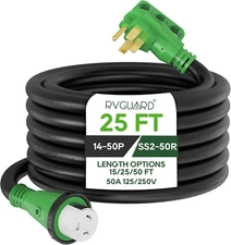 RVGUARD 50 Amp 25 Foot RV Power Cord, 14-50P to SS2-50R Generator Extension Cord