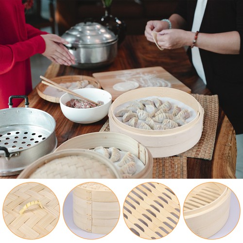 1/2Pcs Bamboo Steamer Basket Handmade Bamboo Dumpling Steamer 10 Inch flTVc - Picture 7 of 14