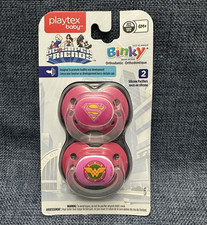 Playtex Baby Binky Orthodontic Silicone Pacifier 2 Pack DC Super Friends 6M New