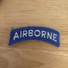 U.S. ARMY EMBROIDERED TAB: AIRBORNE - WHITE LETTERS ON BLUE