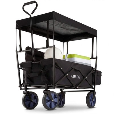 AREBOS Bollerwagen mit Dach | Handwagen Transportkarre Gerätewagen | Schwarz