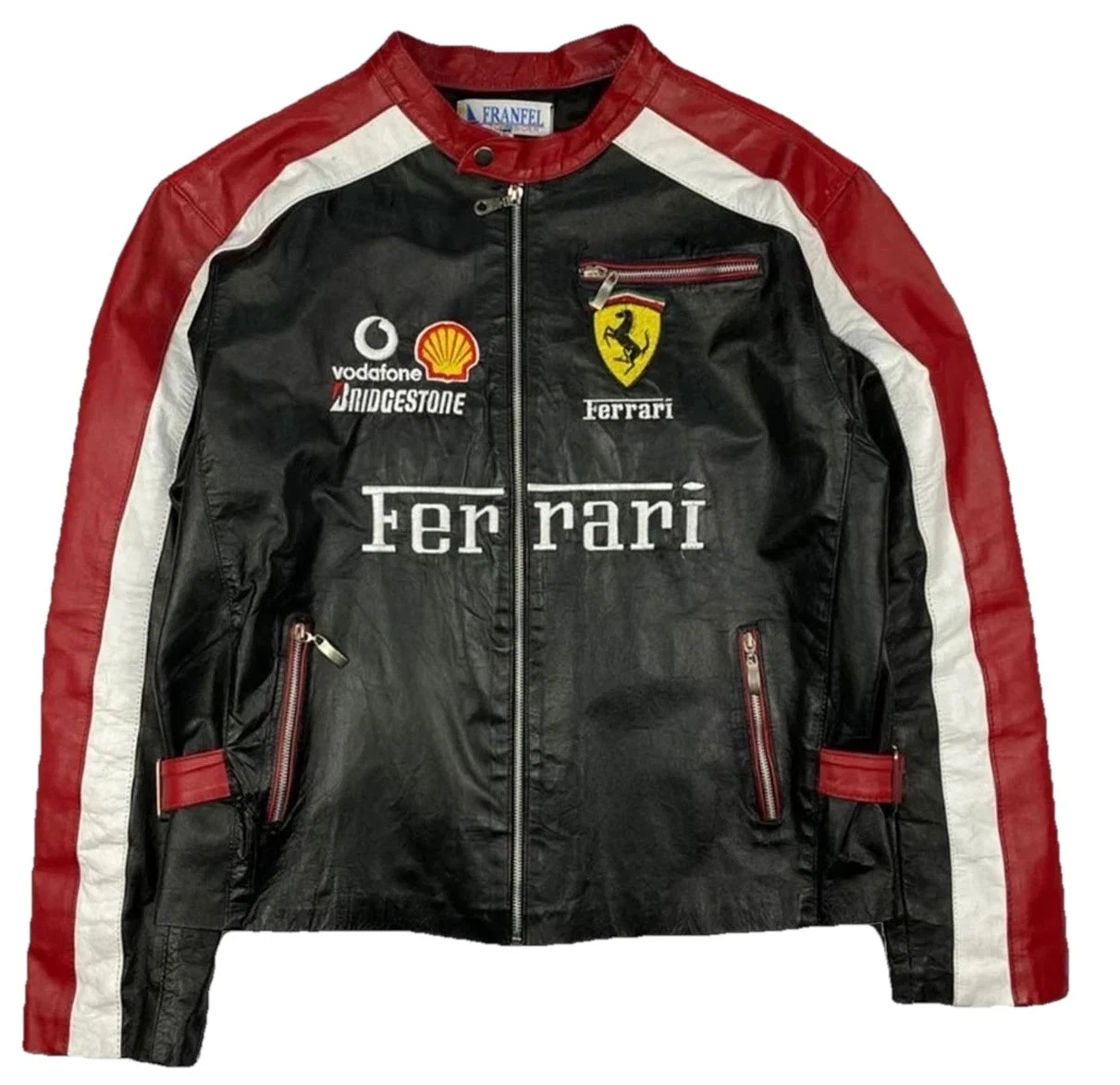 Vintage Ferrari F1 Racing Striped Leather Motorcycle Jacket for Men