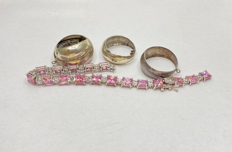 29.2g 925 Sterling Silver Scrap Jewelry Lot Pink Stone Bracelet Broken Repair