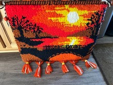 Vintage Completed Hanging Wall Hook  Latch SunSet Rug 20  X 26  MCM   W/Hanger