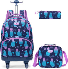 3PCS Rolling Backpack 18" for Girls Boys with Lunch Bag Pencil Case School Bags