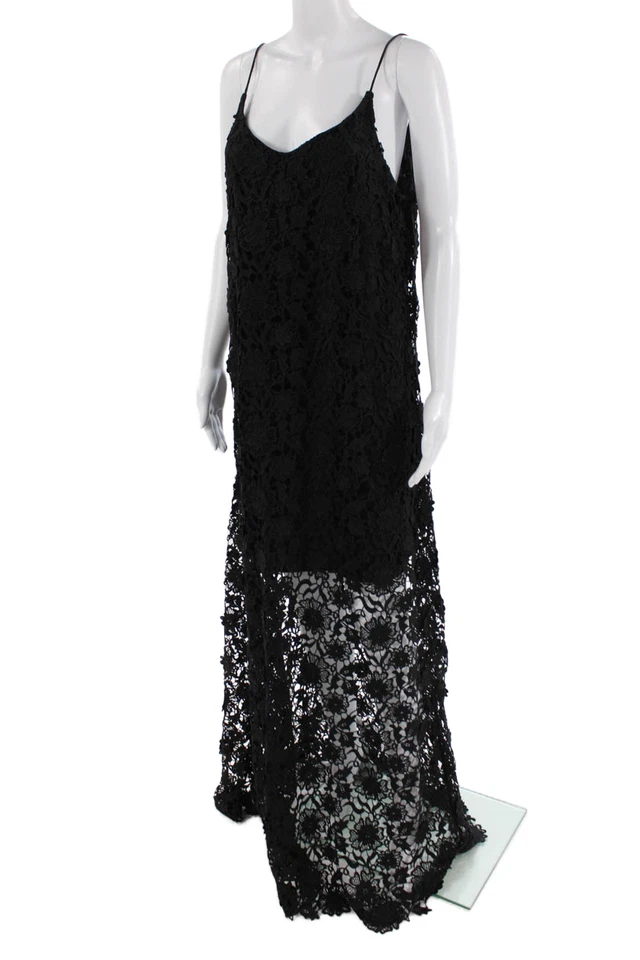 ERIN Erin Fetherston, Mujer Negro Floral Cuello en V Maxi Vestido Sin Mangas Cremallera Talla 12 Foto 2 de 4