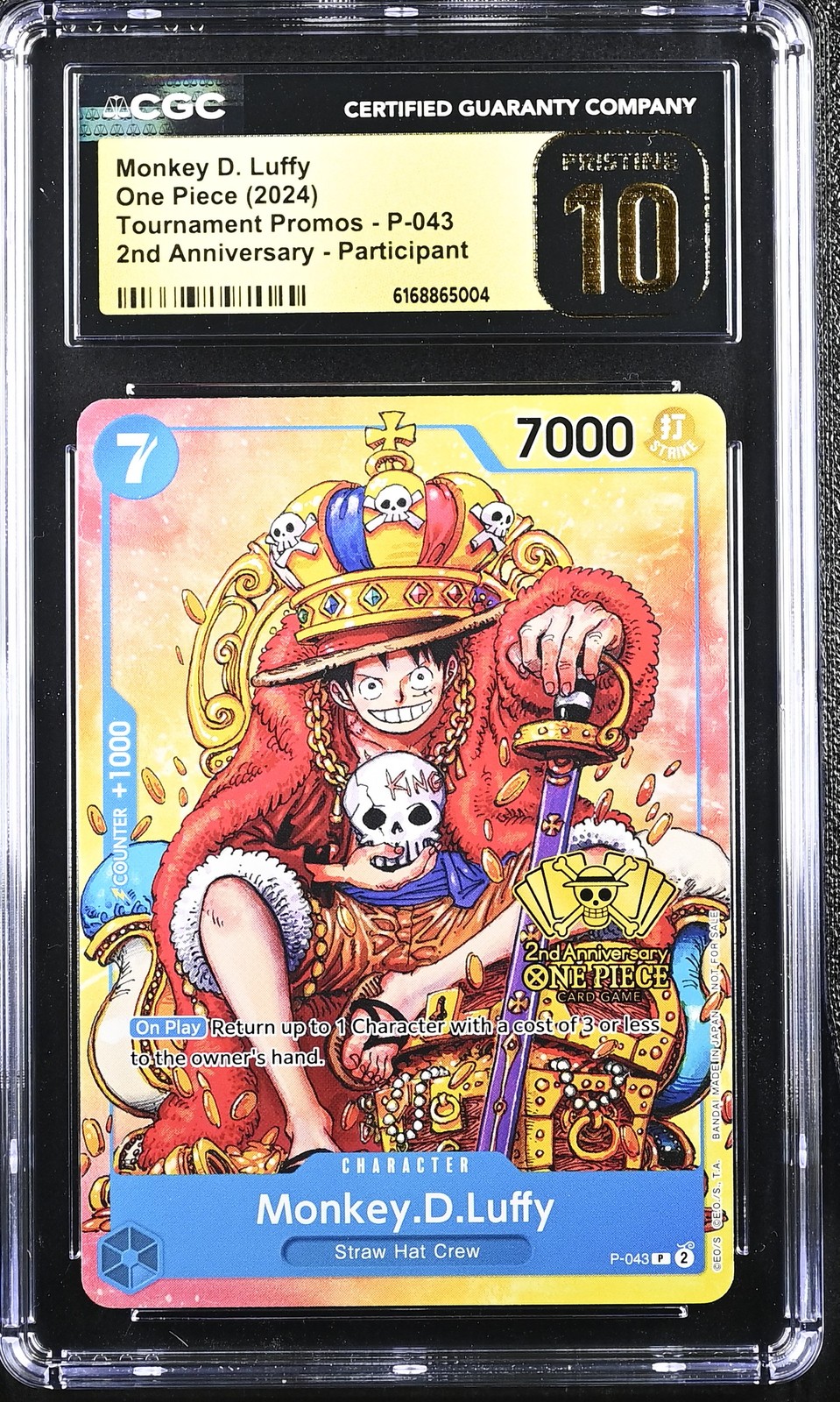 2024 ONE PIECE MONKEY D. LUFFY TOURNAMENT PROMO P-043 CGC 10 PRISTINE H PT view 1