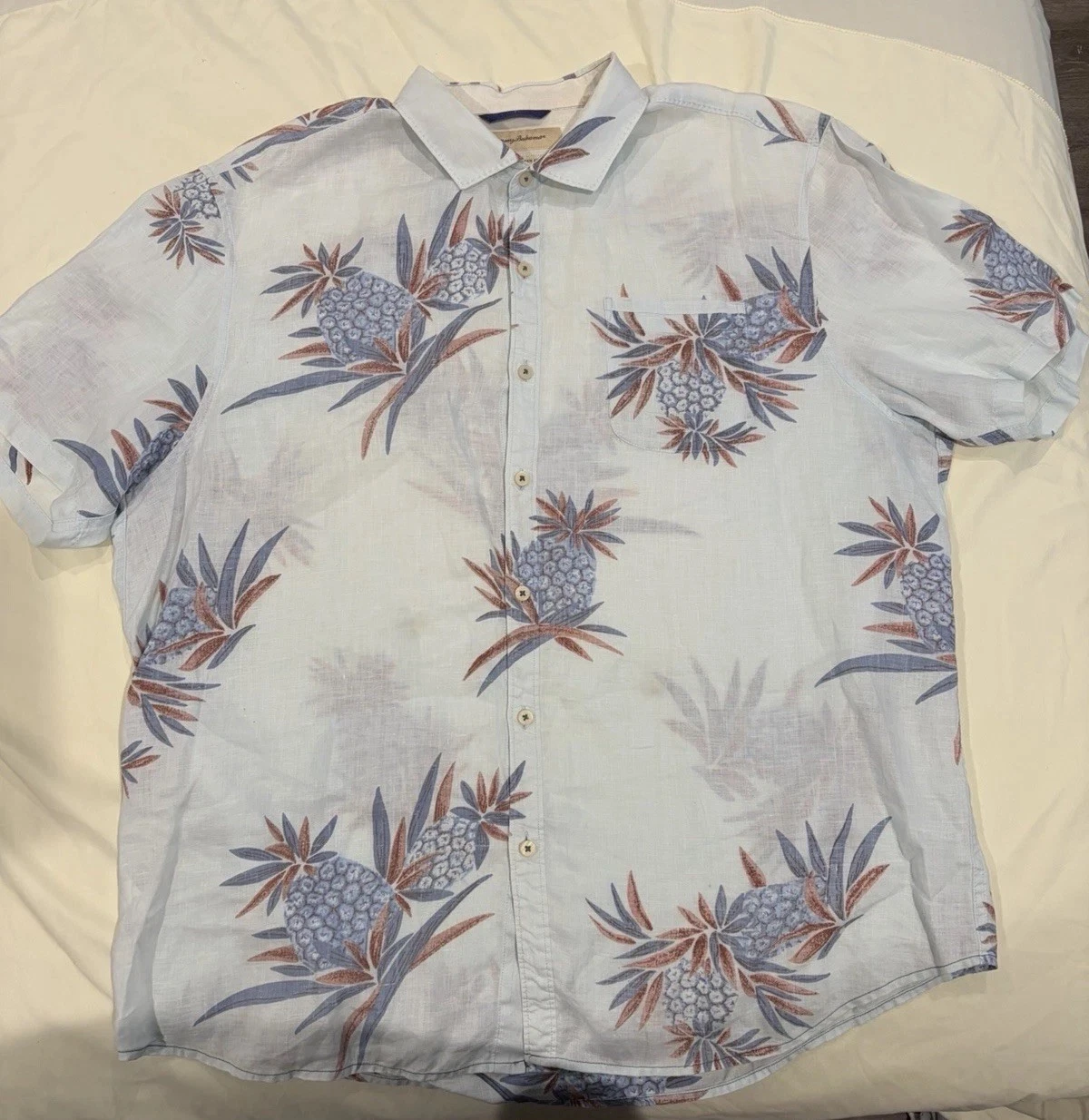 Tommy Bahama Shirt Men X-Large Linen Island Modern Fit Hawaiian Tropical Floral