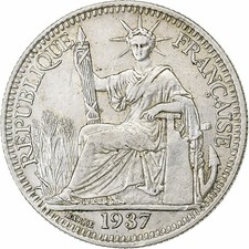 [#225857] French Indo-China, 10 Cents, 1937, Paris, Silver, AU, KM:16.2