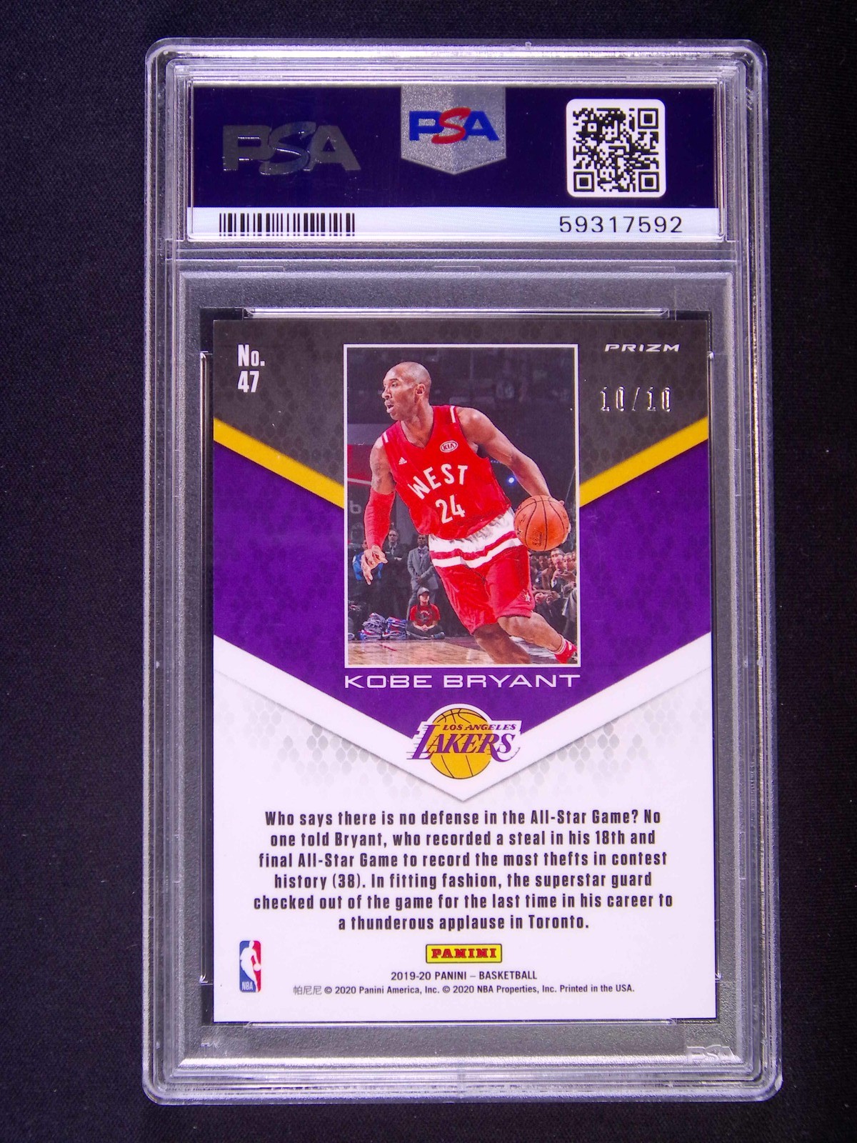 10/10≈1/1 2019-20 Panini Kobe Bryant #47 Career Highlights Gold Snakeskin PSA 9 view 2