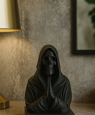 Grim Reaper Skulptur betendes Skelett   Gothic Deko-Figur, 3D-Druck, 34 Farben