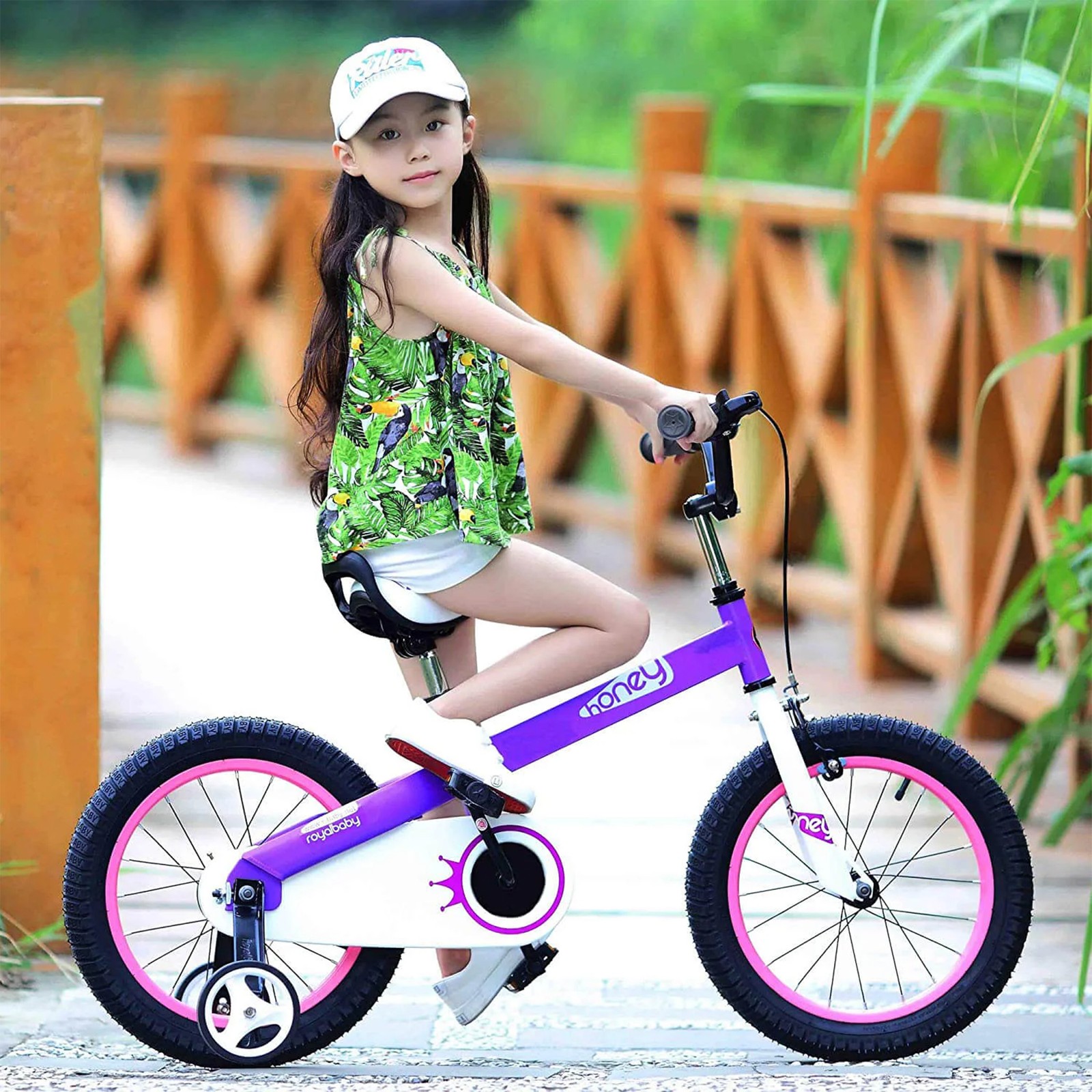RoyalBaby Cubetube Honey 12 Inch Kids Bike w/Training Wheels & 2 Brakes, Purple