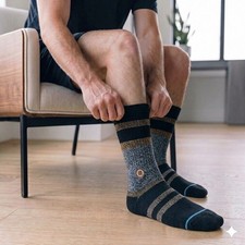 Stance Staggered Crew Socks Mens Medium Washed Black New Butter Blend Infiknit