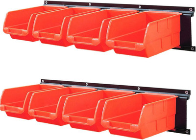 8-Bin Storage Bins Garage Rack System 2-Tier Orange Tool Organizers Cube Baskets