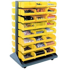 Double-Sided Mobile Rack with (96) Yellow Bins 36x25-1/2x55