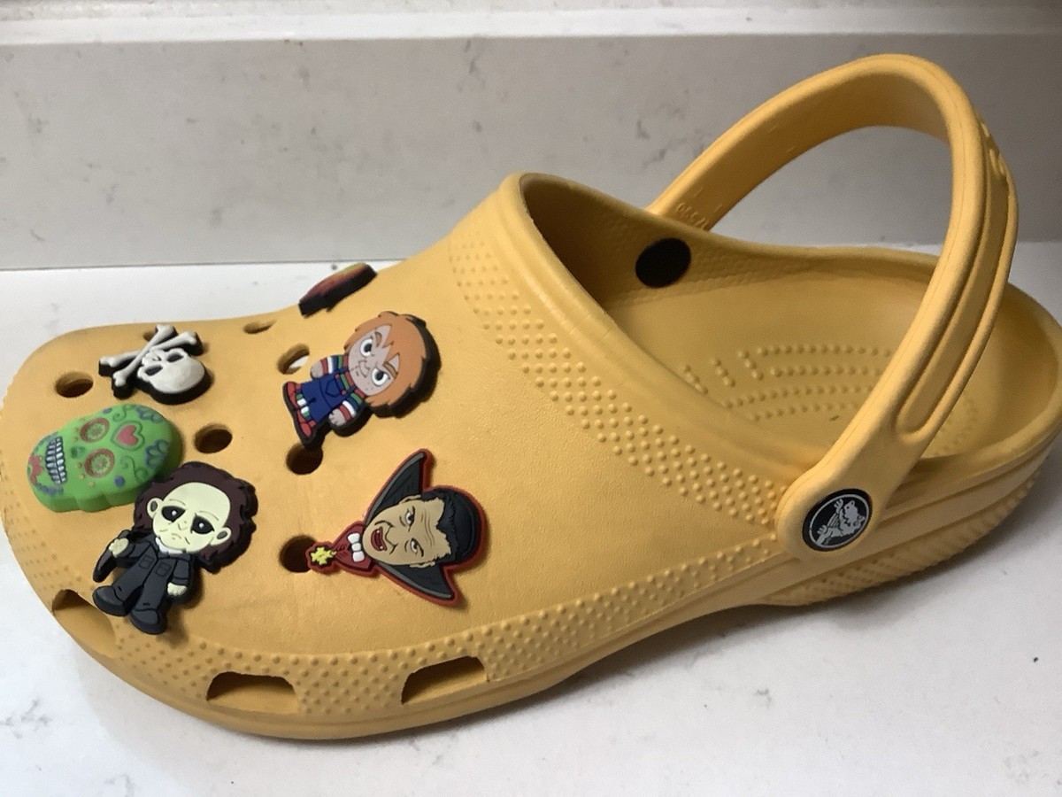 Crocs Yellow Unisex Slip On Clog w/12 Horror Villains Skull