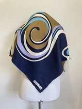 Christian Dior Silk Scarf Navy Blue Abstract Swirl Print Vintage Italy Made R