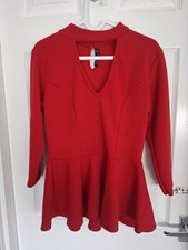 Ladies Size 14 Boohoo Red Peplum Top Stretchy Vgc Offers Welcome Bargain!