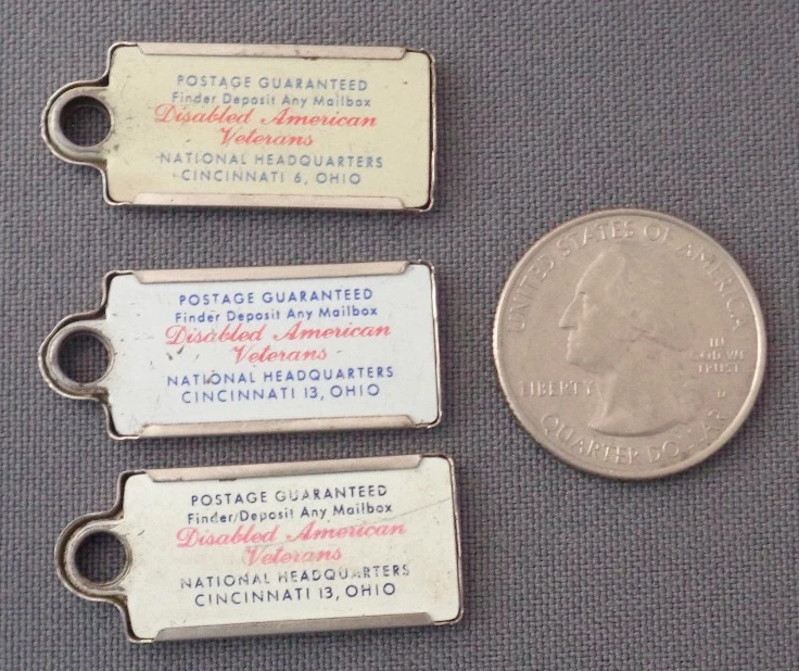 3 DAV Keychain Mini Car License Plate Tags 55 56 57 Visit Oklahoma Lot Veterans - Image 2 of 2