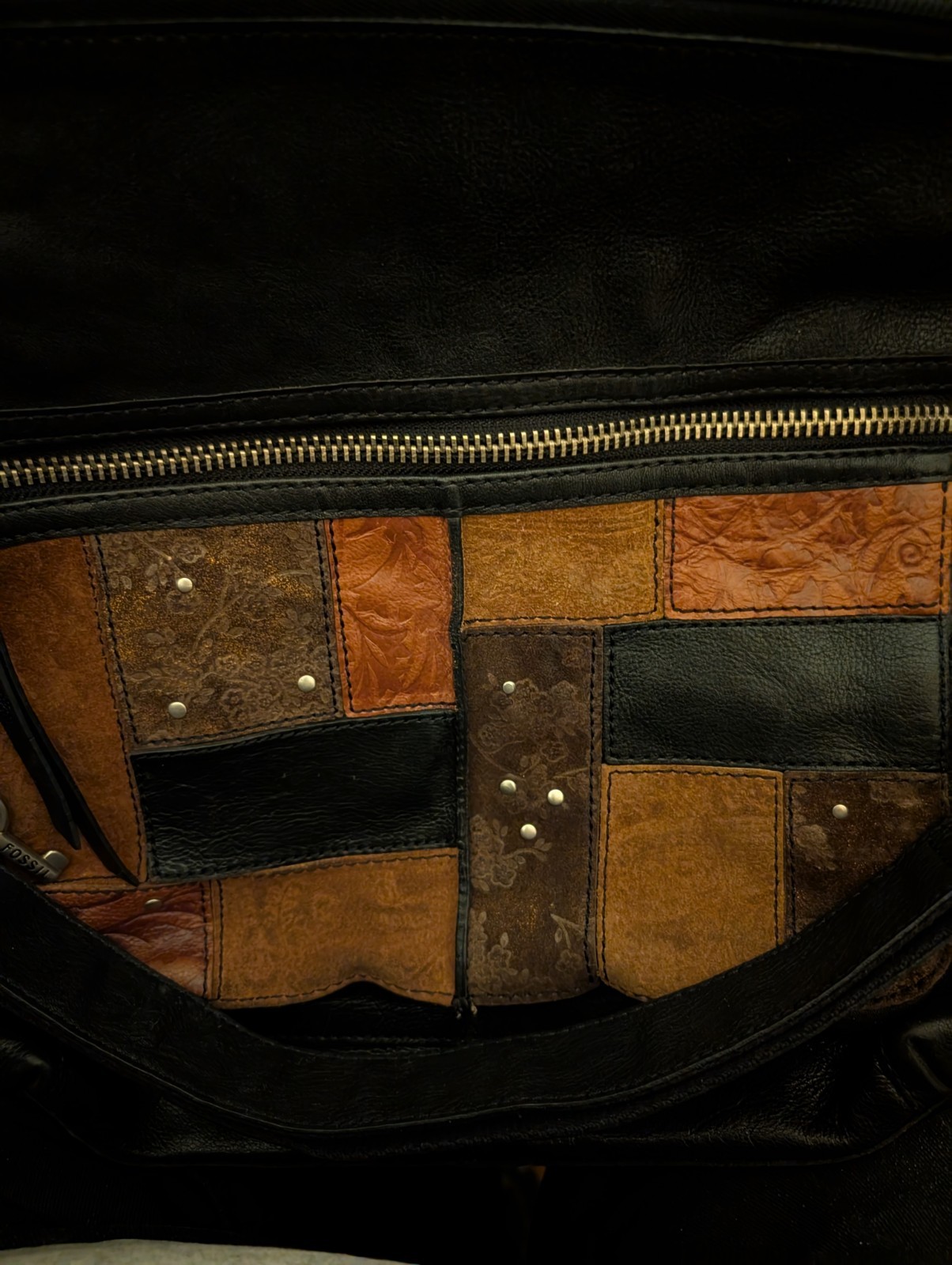 Fossil Patchwork Tooled Embossed Crossbody - image 1