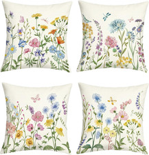 Spring Summer Colorful Floral Throw Pillow Covers 18x18 Inch Set of 4 Garden Flo