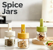 NEW Spice Jars Seasoning Box Condiment Jar With Lids Spoon Kitchen Bottle 8.8oz 