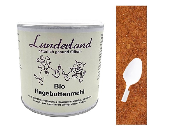 Lunderland Bio Hagebuttenmehl 100G + DosierlöFfel Einzelfuttermittel FüR Hunde-image