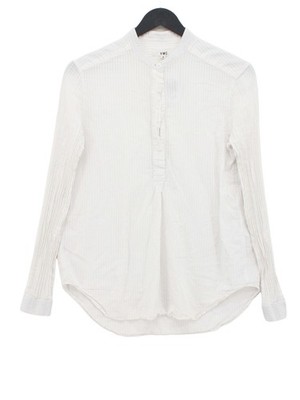 YMC Damen Shirt UK 8 Weiß 100% Baumwolle Langarm Rundhals Basic