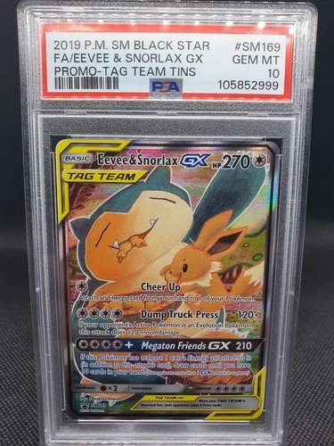 2019 POKEMON SM BLACK STAR PROMO #SM169 FULL ART/EEVEE & SNORLAX GX PSA 10