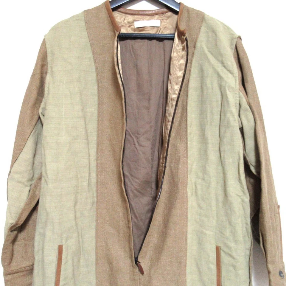 Mono Chloe Cuero Ribete Lino Sin Cuello Cremallera Talla 34 Marrón Beige Oli... Foto 4 de 4