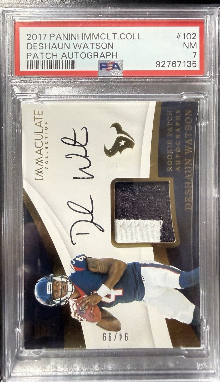 2017 Panini Immaculate Deshaun Watson Rookie Patch Auto /99 PSA 7