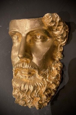 Skulptur Gips Büste des Poseidon, des griechischen Gottes, Blattgold. Limited Edition