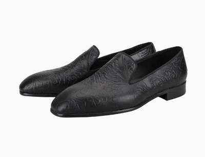 Men's Slip On Loafers Block Heels Floral Business Leather Party Formal Shoes