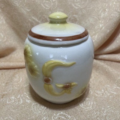 Vintage Circa 1950s Hull art pottery sunflower Daisy Grease Jar w/Lid