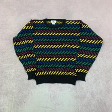 Vintage abstract knitted jumper Patterned Grandad chunky knit sweater Men's L