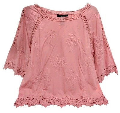 Ali Miles Embroidered Boho Lace Top Women's M Medium Dusty Rose Pink 3/4 Sleeve