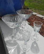 WATERFORD CRYSTAL ROSSLARE 3" Claret Wine/5" Sherbet Glasses (4) In Set